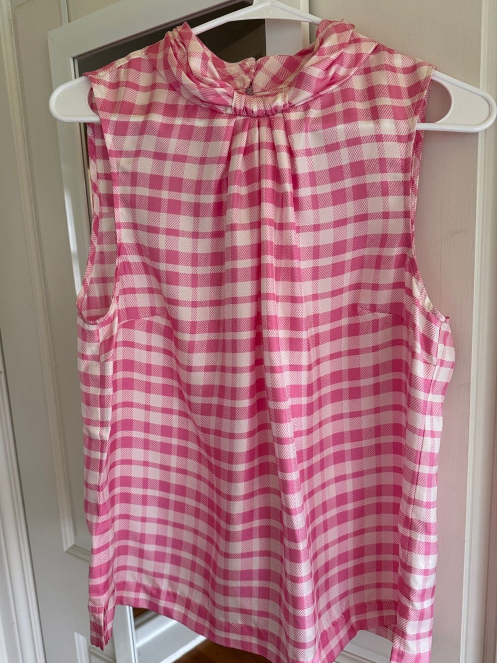 J. Crew Collection Silk Sleeveless Pink Gingham Mock Neck Blouse